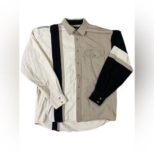 Western Wrangler Pearl Snap Men’s Large Cream Tan Long Sleeve Shirt